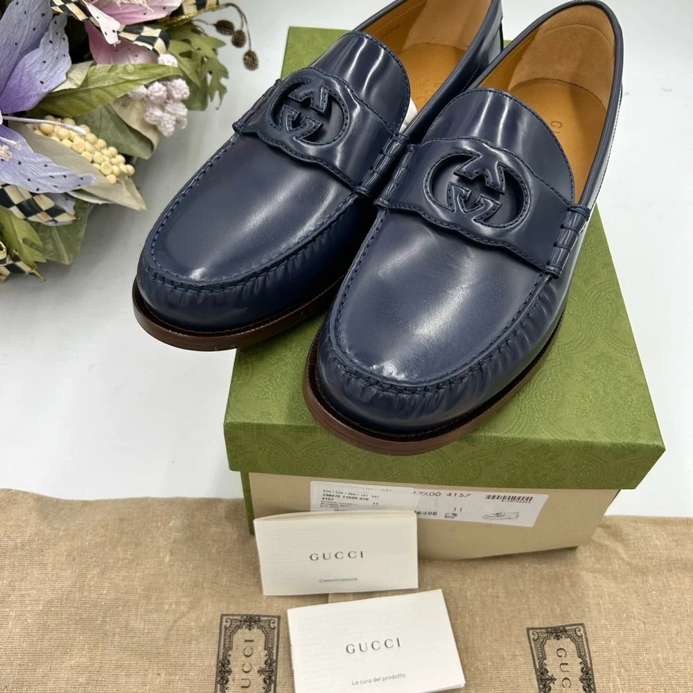 Men’s Gucci interlocking GG leather loafers size 11 made in Italy